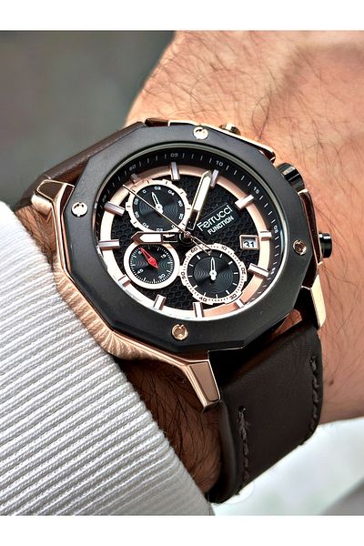 Ferrucci Function Function Leather Band Men's Wrist Watch Fc 230007 Fm.5