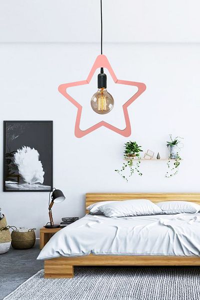 KAŞIKBEY Star Single Wooden Chandelier Decorative Pendant Lamp Modern Rustic Lamp Cafe Living Room Young Children's Room Chandelier