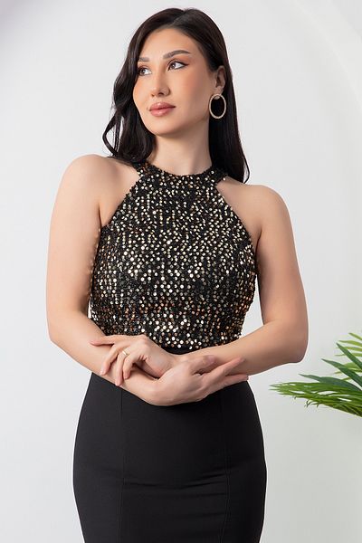 PULLIMM Upper Sequin Lower Atlas Fish Long Evening Dress 13015