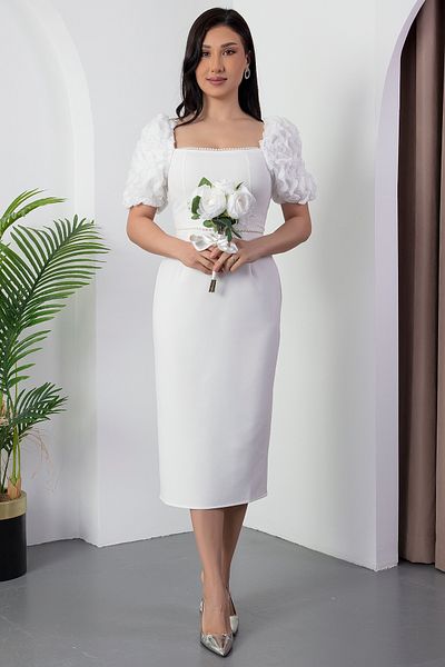 PULLIMM Pearl Detailed Square Collar Atlas Dress - Model 2051