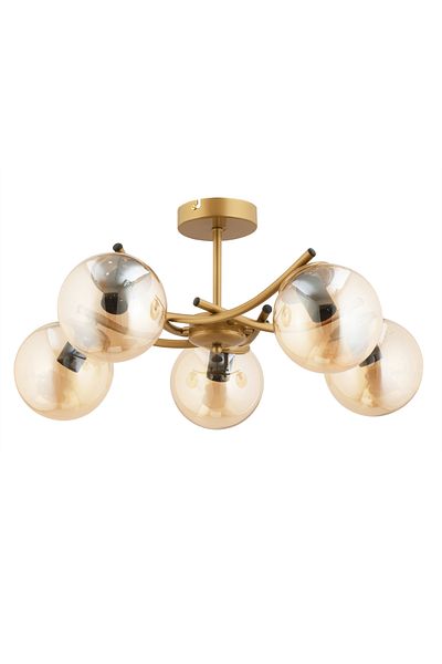 avimonaydınlatma Ferma 5-Piece Modern Antique Plafonier with Honey Color Glope Cam - Chandelier Living Room Hall Bedroom