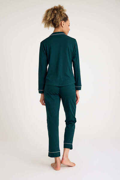 No52 HomeWear 100% Cotton Dark Green Color Premium Quality Long Sleeve Women's Pajama Set