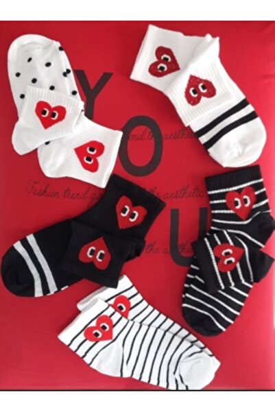 DM DEL MORE SOCKS 5 Pairs of Heart Patterned Women's Half Socks Set of 5