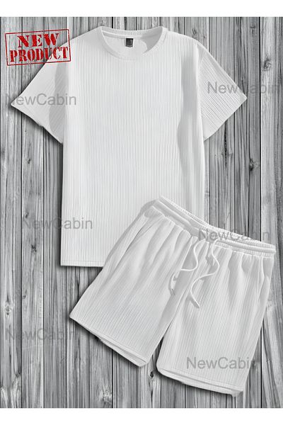 NewCabin Summer Lycra Crinkle Wrapped T-Shirt and Shorts Set - Crew Neck, Short Sleeve, Set of 2