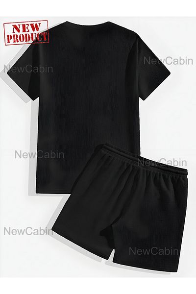 NewCabin Summer Lycra Crinkle Wrapped T-Shirt and Shorts Set - Crew Neck, Short Sleeve, Set of 2