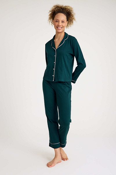 No52 HomeWear Σετ γυναικείες πιτζάμες από 100% βαμβάκι σε σκούρο πράσινο χρώμα Premium ποιότητας