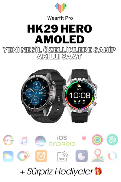 Wearfitpro HK29 Hero Amoled GPT NFC Sesli Asistan GPS Sağlık Spor Yeni Nesil ...