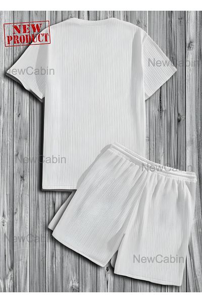 NewCabin Summer Lycra Crinkle Wrapped T-Shirt and Shorts Set - Crew Neck, Short Sleeve, Set of 2