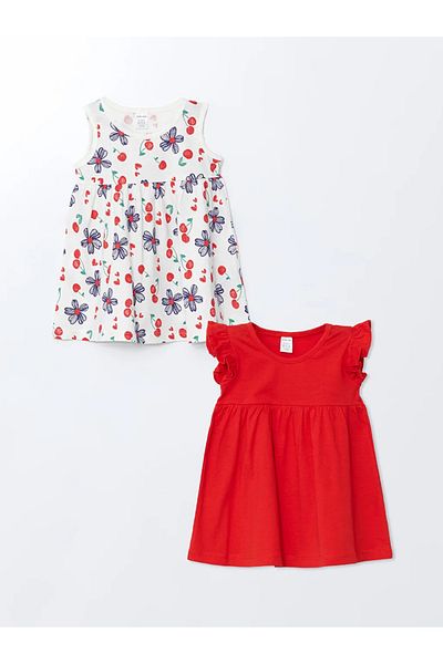 LC Waikiki Lcw Kids Red Crew Neck Floral Girls' Casual Dress 2-Piece