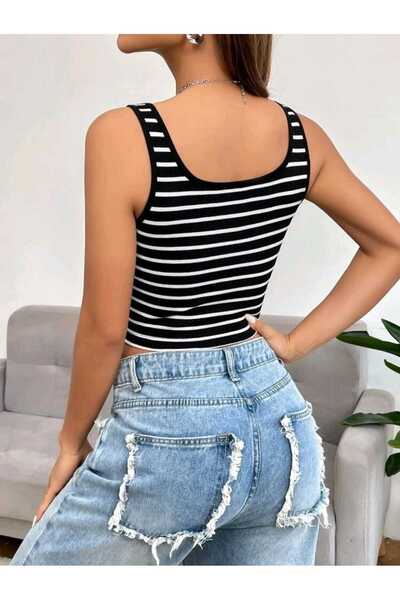 blackbonds çizgili siyah beyaz crop thsirt  blackbonds