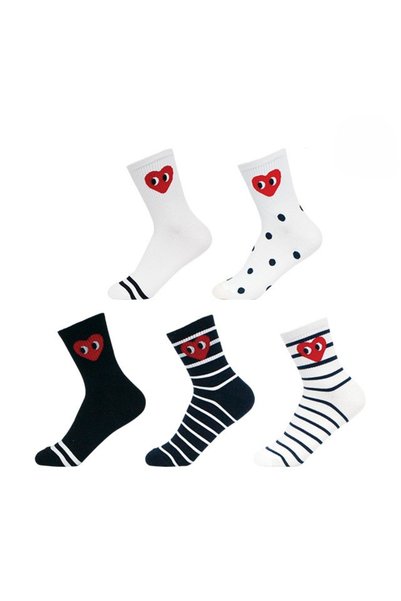 DM DEL MORE SOCKS 5 Pairs of Heart Patterned Women's Half Socks Set of 5