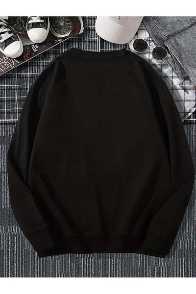PALPİTO Unisex Black Goose Printed Crew Neck Oversize Sweatshirt