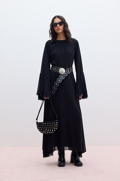 Manuka Schwarzes Chiffon-Kleid mit Volants