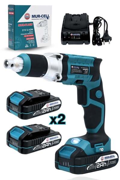 Mur-Cell Mur-pl10w-mavi 21v 2.0ah Profesyonel Çift Batarya Şarjlı Alçıpan Vid...