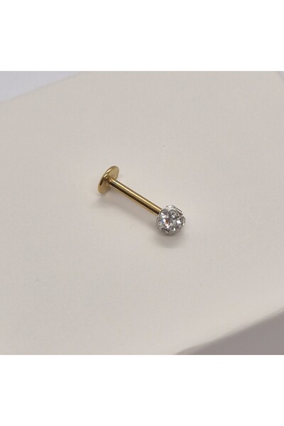 Set Paslanmaz Çelik Parlak Zirkon Taşlı Tragus Küpe ( Çap: 4 mm )