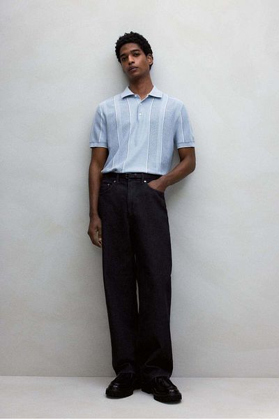 H&M Regular Fit Pointelle-knit polo shirt
