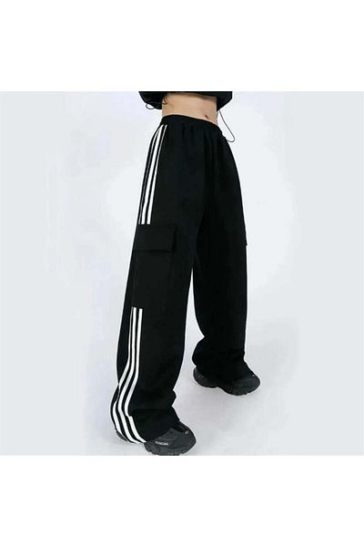 Köstebek Black Trousers with White Stripe Cargo Pocket