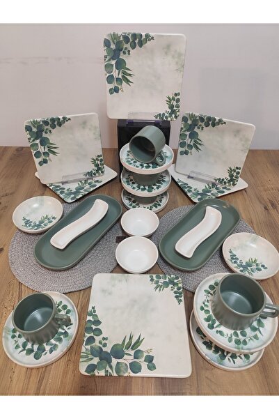 Keramika Okaliptus 6 kişilik 26 parça kahvaltı takımı yesil