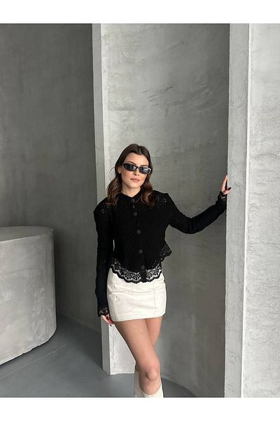 asur boutique Asur Boutique Women's Lace Detailed Cardigan - Inside Shows Buttoned