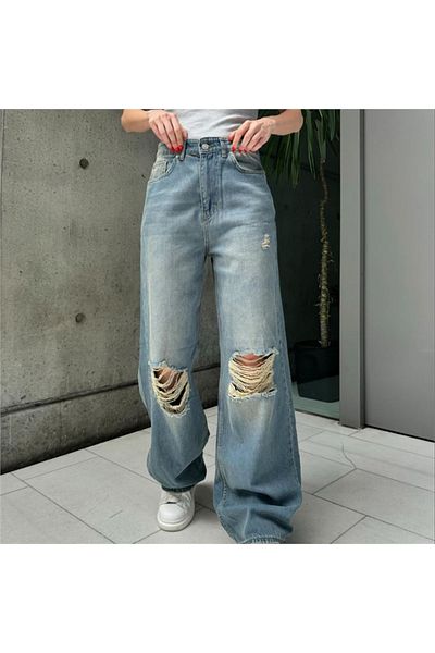 Köstebek Pantaloni de blugi vintage cu detaliu rupt cu picior liber