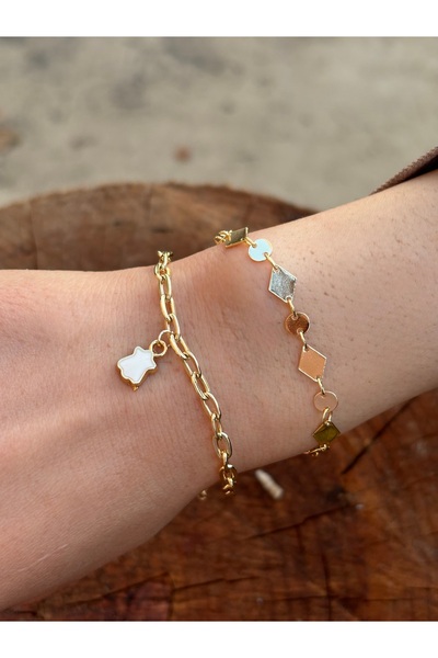 REYNA Silver/Gold Bileklik Modeli İkili Set Sembol Bileklik Modeli