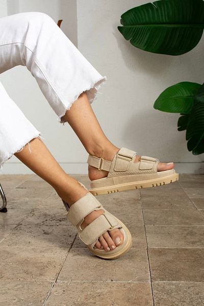 YUNUSTERLİK63 Goldenglow Women's Sandals Suede (Beige Color)