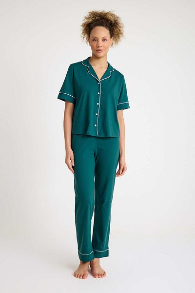 No52 HomeWear Σετ γυναικεία κοντομάνικη πιτζάμες 100% βαμβακερή πράσινη χρώματος Premium ποιότητας