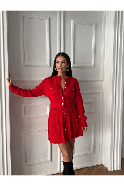 128ve980 Women's Buttoned Long Sleeve Skirt Kit Suit