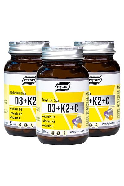 Phytodef Vitamin D3 K2 C - 60 Tablets X 3 Pack