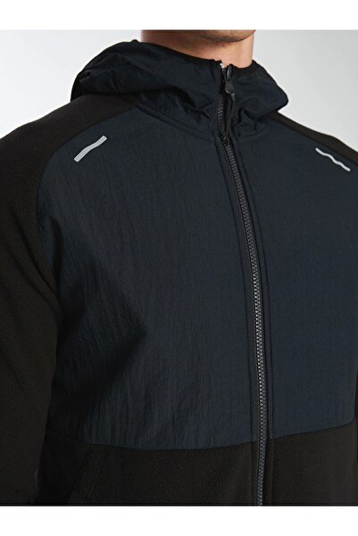 LC Waikiki Xsıde Actıve Siyah Kapüşonlu Uzun Kollu Polar Erkek Fermuarlı Sweatshirt