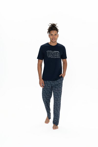 U.S. Polo Assn. Ανδρικό σετ πιτζάμες 3 τεμαχίων με άδεια USPA 100% βαμβακερό Navy