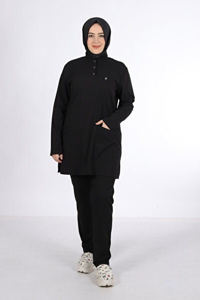 Pratik Medikal طقم حجاب أسود - قميص ممرضة ليكرا