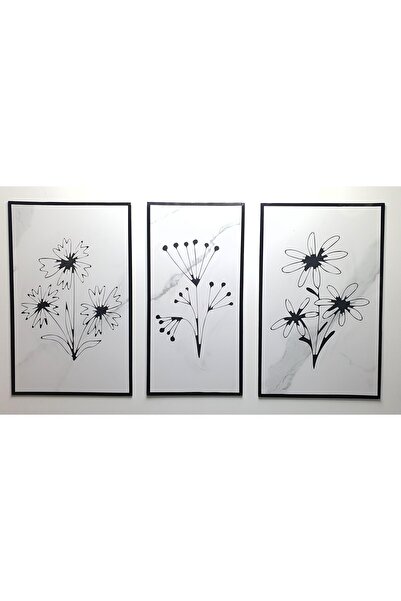 Beyaz Mermer Desenli Dekoratif Duvar Tablosu (3'lü Set)