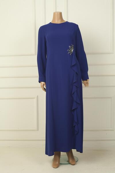 By Saygı Жіноча квіткова вишивка з воланами, великий розмір, довга крепова сукня