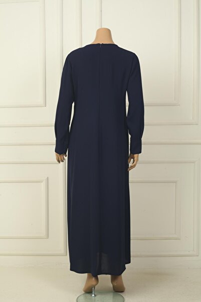 By Saygı Women's Sleeve Zipper Waist Buckle Stone Detailed Plus Size Floor-Length Crepe Dress