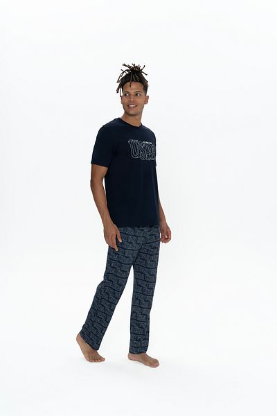 U.S. Polo Assn. Ανδρικό σετ πιτζάμες 3 τεμαχίων με άδεια USPA 100% βαμβακερό Navy