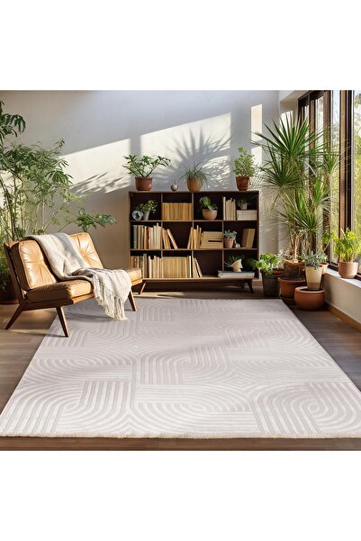 Pixel Motifli Bej Jüt Halı Oturma Odası Halısı, Yatak Odası Halısı, Koridor Yolluk Halısı