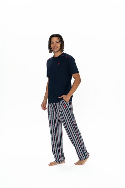 U.S. Polo Assn. Σετ ανδρικής πιτζάμα 3 s - Αδειοδοτημένο, USPA, 100% βαμβάκι, σκούρο μπλε