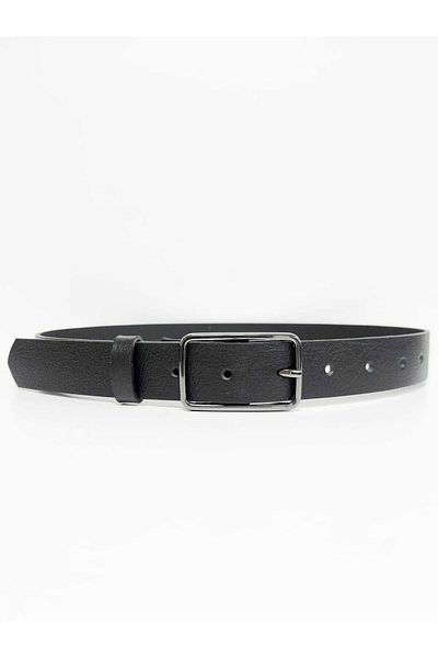 Kemerix 100% Genuine Leather Black Women's Belt with Silver Rectangular Buckle
