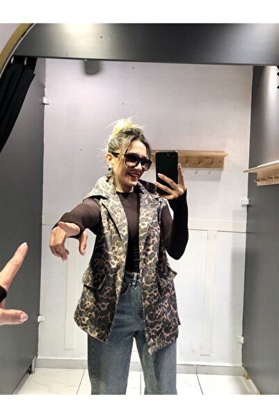 Gözde Tasarım Butik Women's Asymetrical Cut Thick 100% Cotton Leopard Patterned Vest