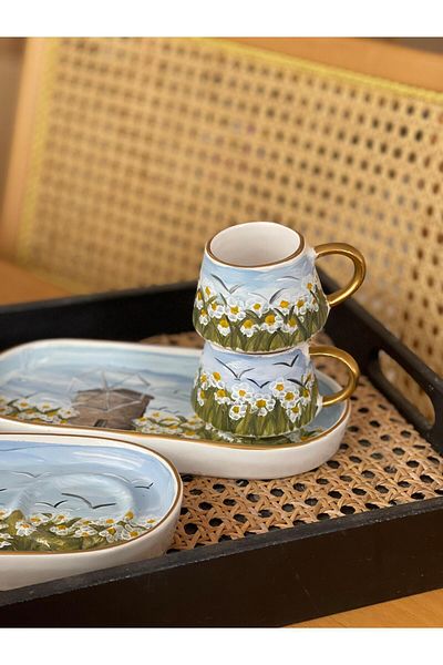 Store Special Design Hand Painted Windmill Themed Turkish Coffee Cup