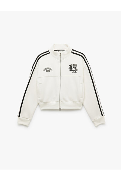 Koton Ribbed College Printed Sweatshirt with Zippered Pockets