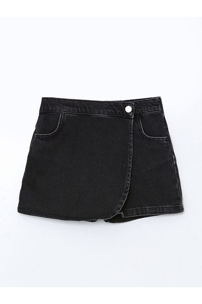 LC Waikiki Black Elastic Waist Girls' Jeans Shorts