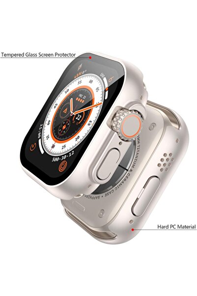 AWH 2-Pack Hard Case with Tempered Glass Screen Protector for Apple Watch Ultra 49mm, Starlight