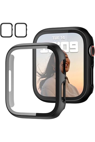 AWH 2-Pack Case with Tempered Glass Screen Protector for Apple Watch 8/7 41mm, Slim Guard, Black