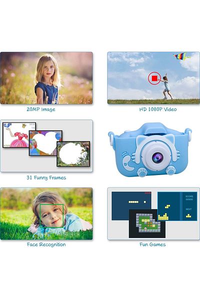 AWH Kids Camera - 20MP HD Selfie Camcorder, Shockproof Gift for Boys & Girls Ages 3-14, Blue