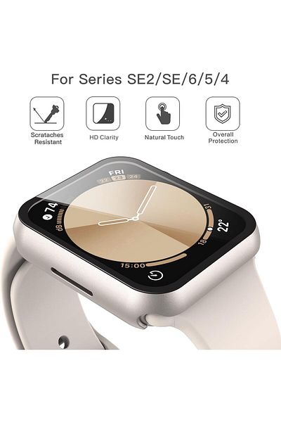 AWH 2-Pack Hard Case with HD Tempered Glass Screen Protector for Apple Watch 9/8/7 45mm, Starlight