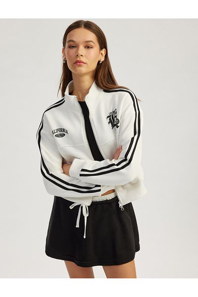 Koton Ribbed College Printed Sweatshirt with Zippered Pockets