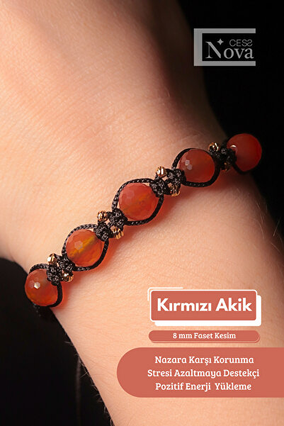 CessNova Sertifikalı 8 mm Faset Kesim Makrome Örgülü Doğal Taş Bileklik ( El ...