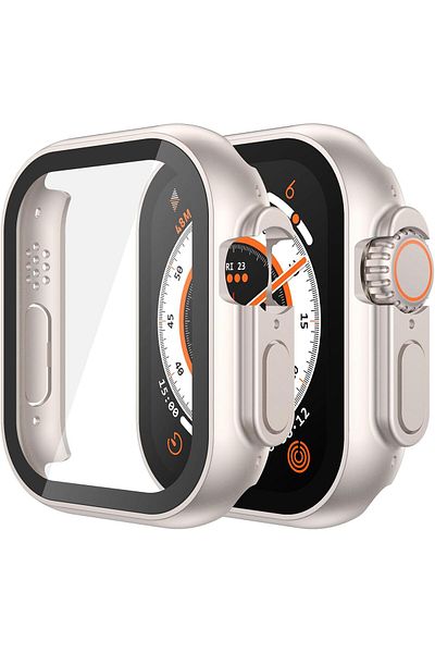 AWH 2-Pack Hard Case with Tempered Glass Screen Protector for Apple Watch Ultra 49mm, Starlight